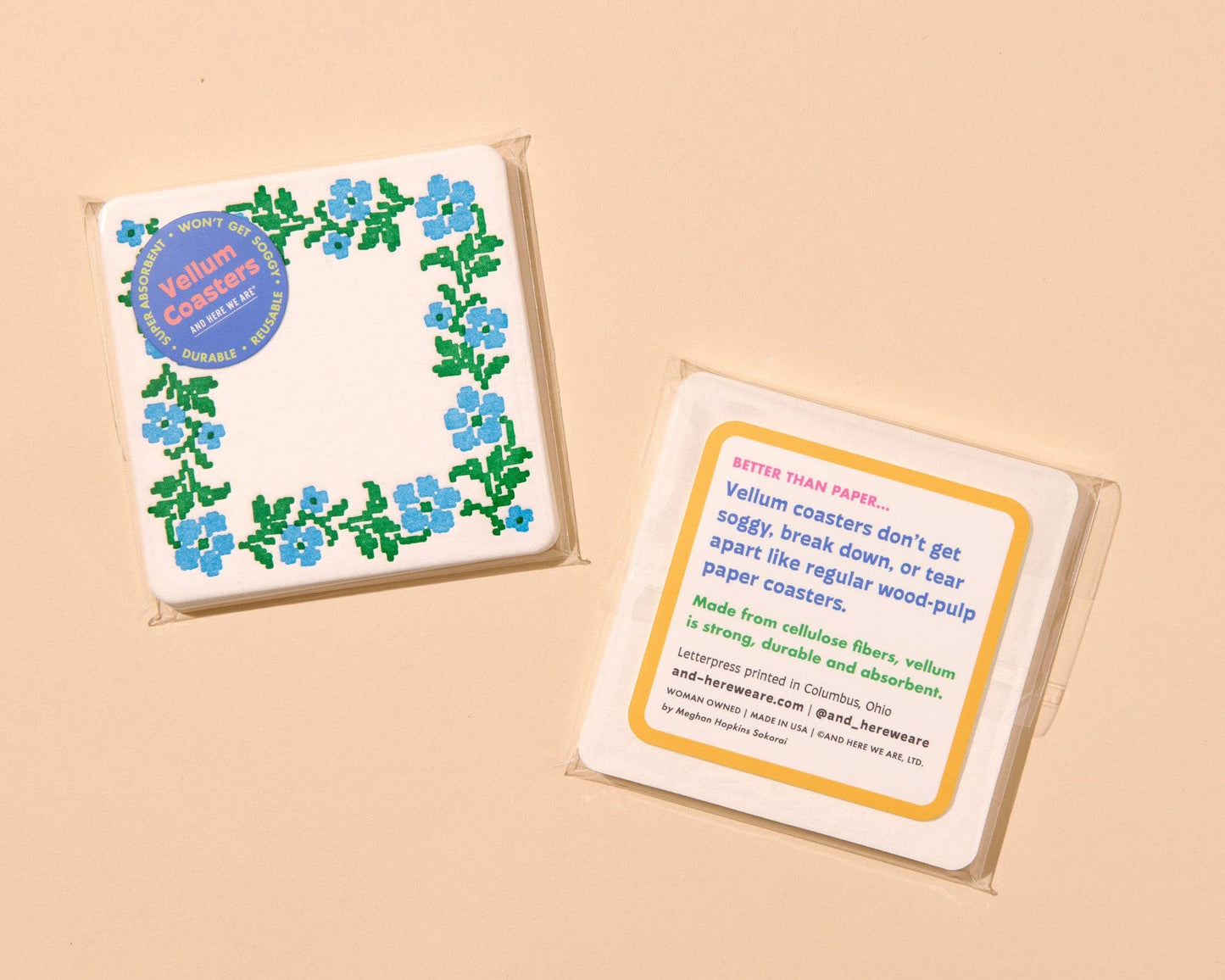 Cross Stitch Flower Vellum Coasters