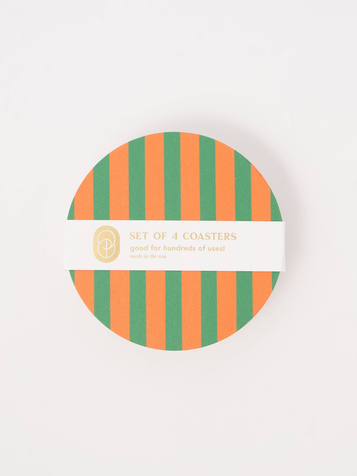 Green and Orange Striped Coaster Set