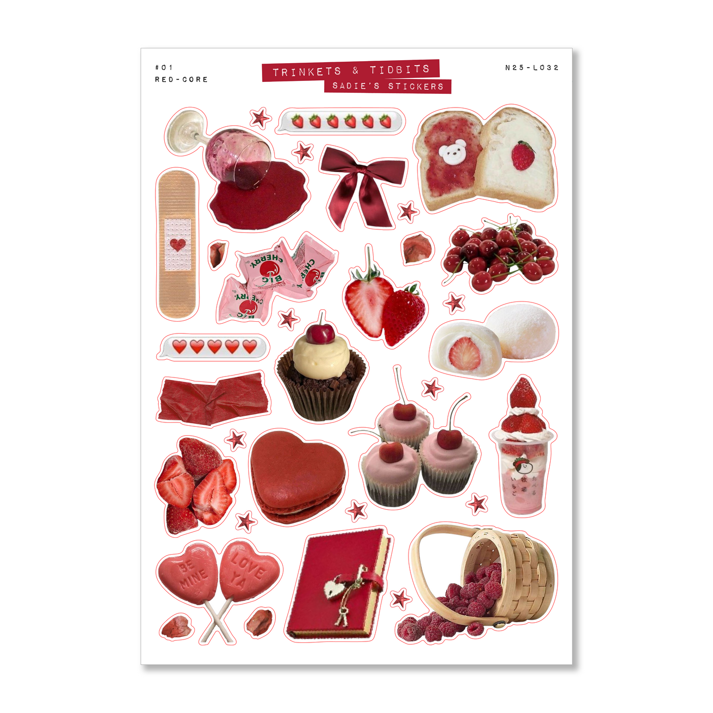 Red-Core Aesthetic Sticker Sheet