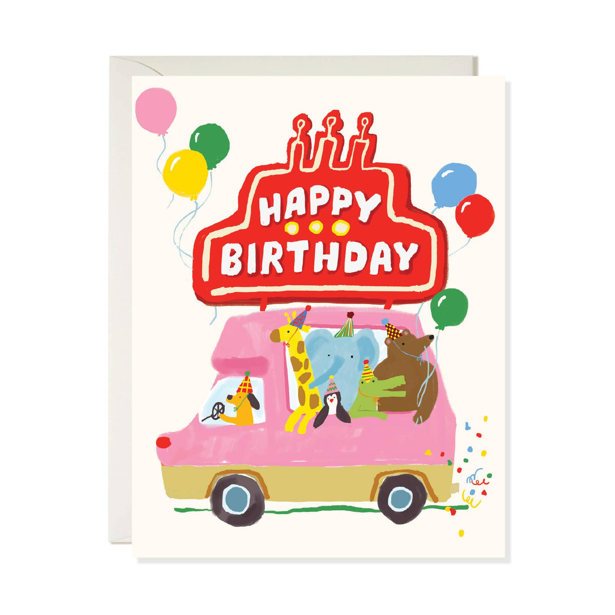 Animal Party Van Birthday Card