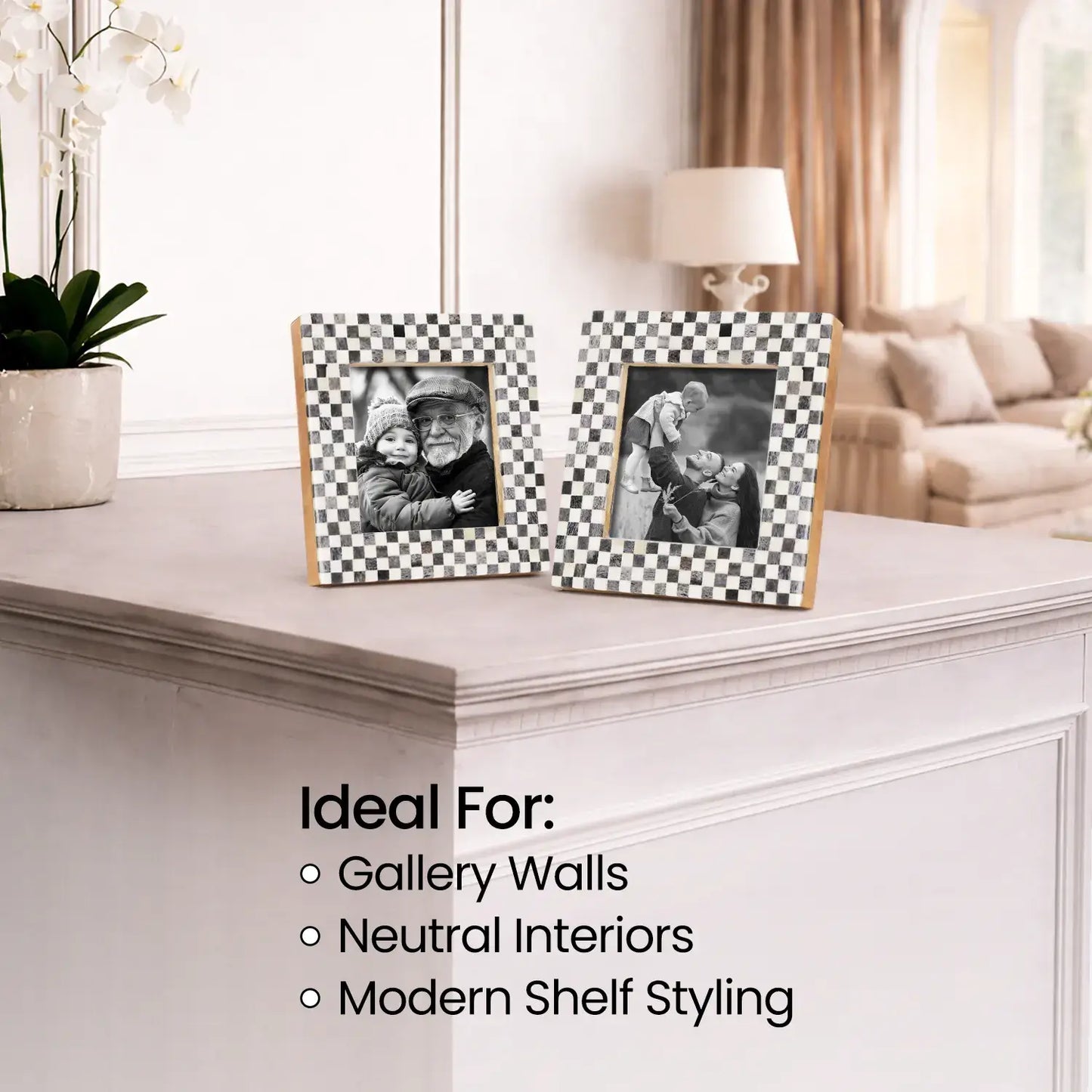Grey White Bone Inlay Checkered Photo Frame