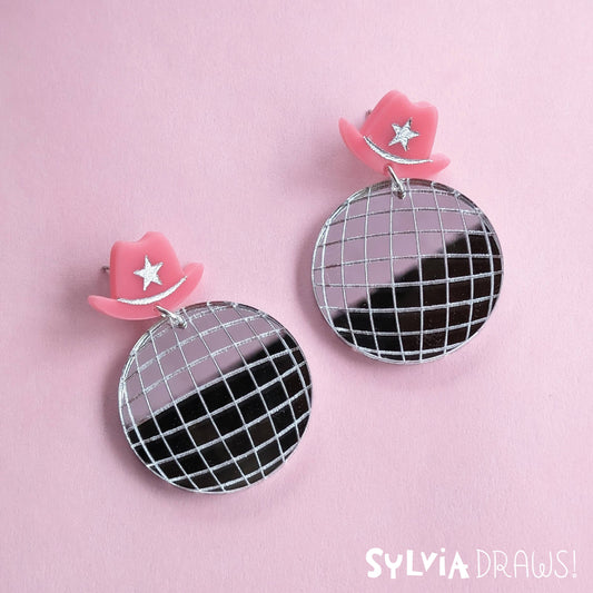 Disco Ball Cowboy Hat Earrings