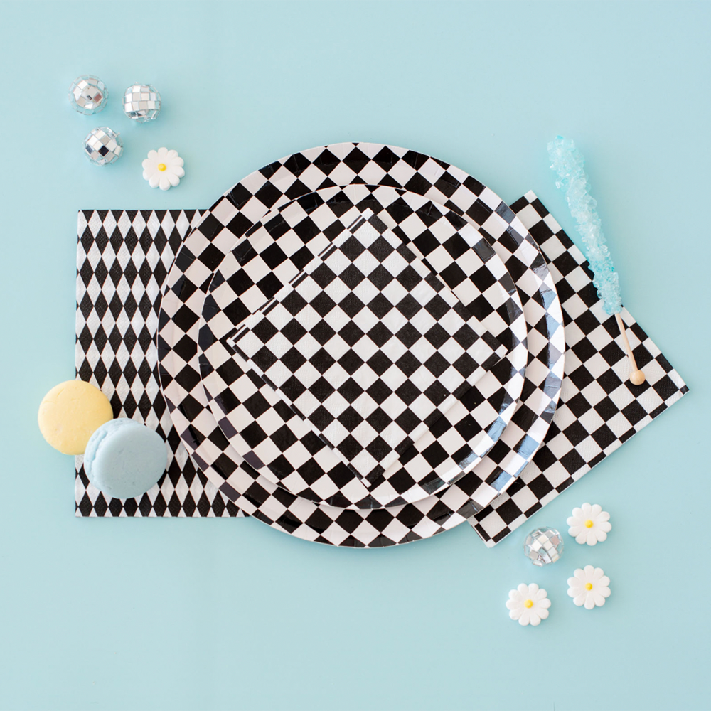 Silver Check Cocktail Napkins