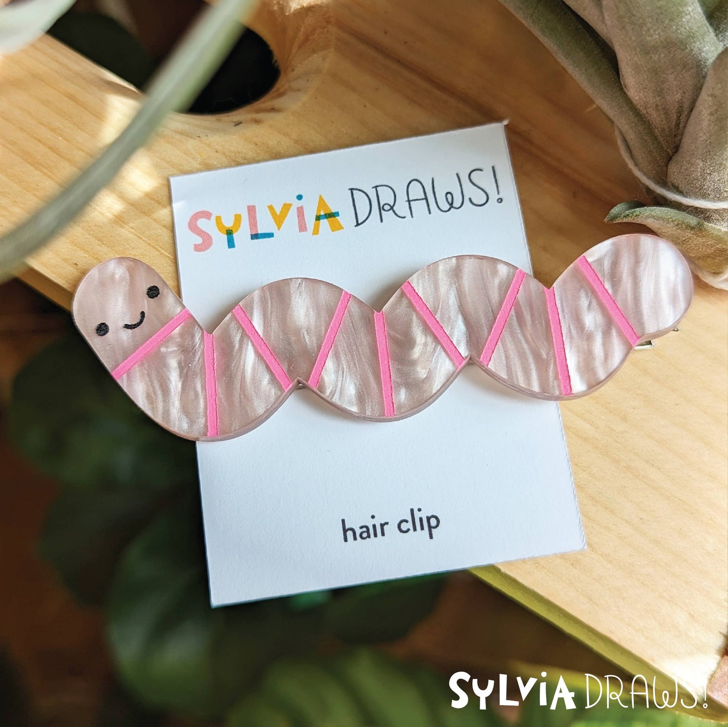 Pink Worm Hair Clip