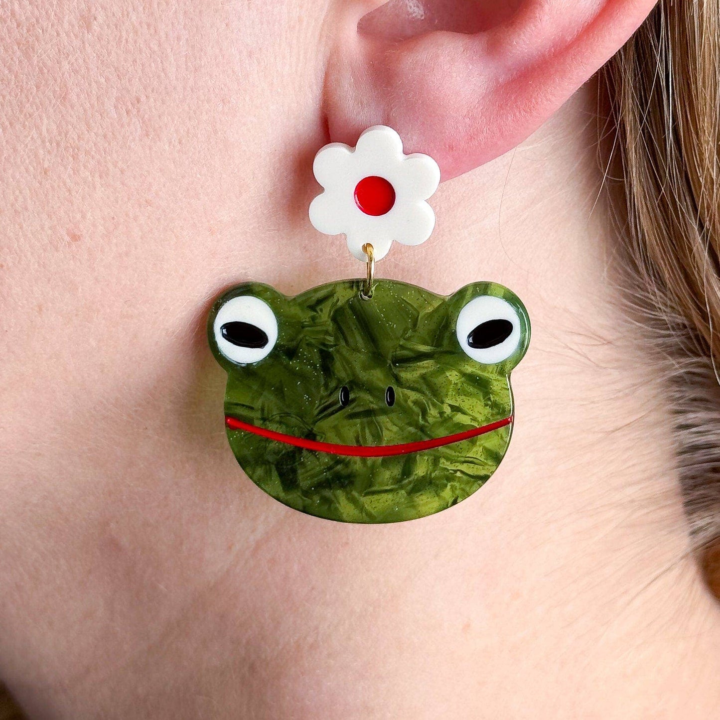 Frog and Flowers Acetate Earrings