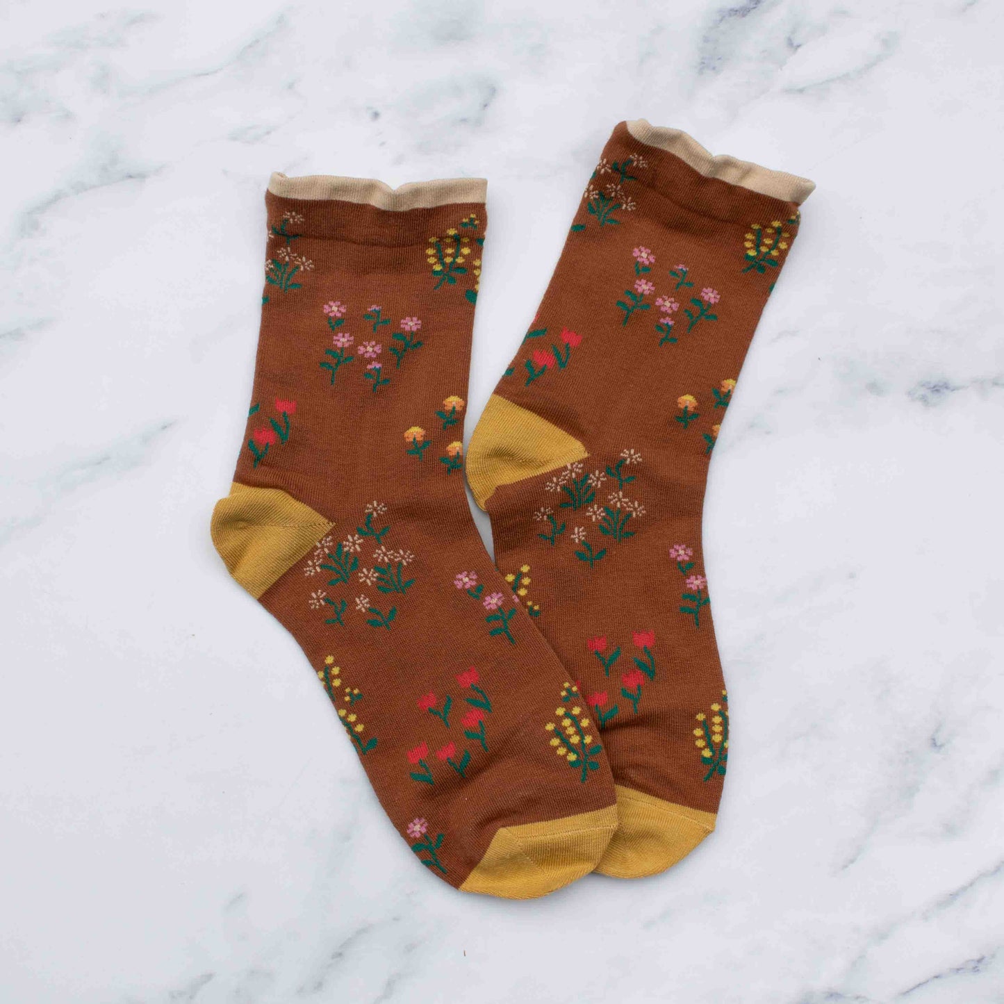 Rust Floral Casual Socks