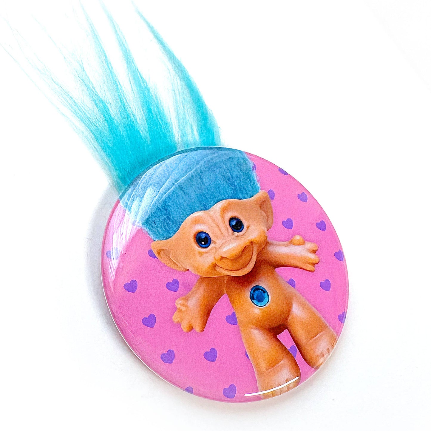 Treasure Troll Blue Hair Button