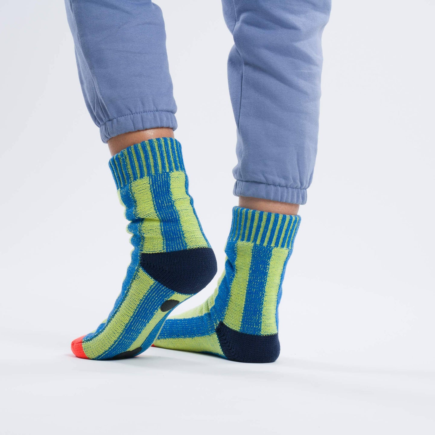 Lime Cobalt Big Stripe House Socks