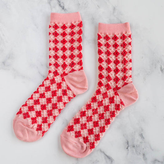 Pink and Red Check Pattern Socks