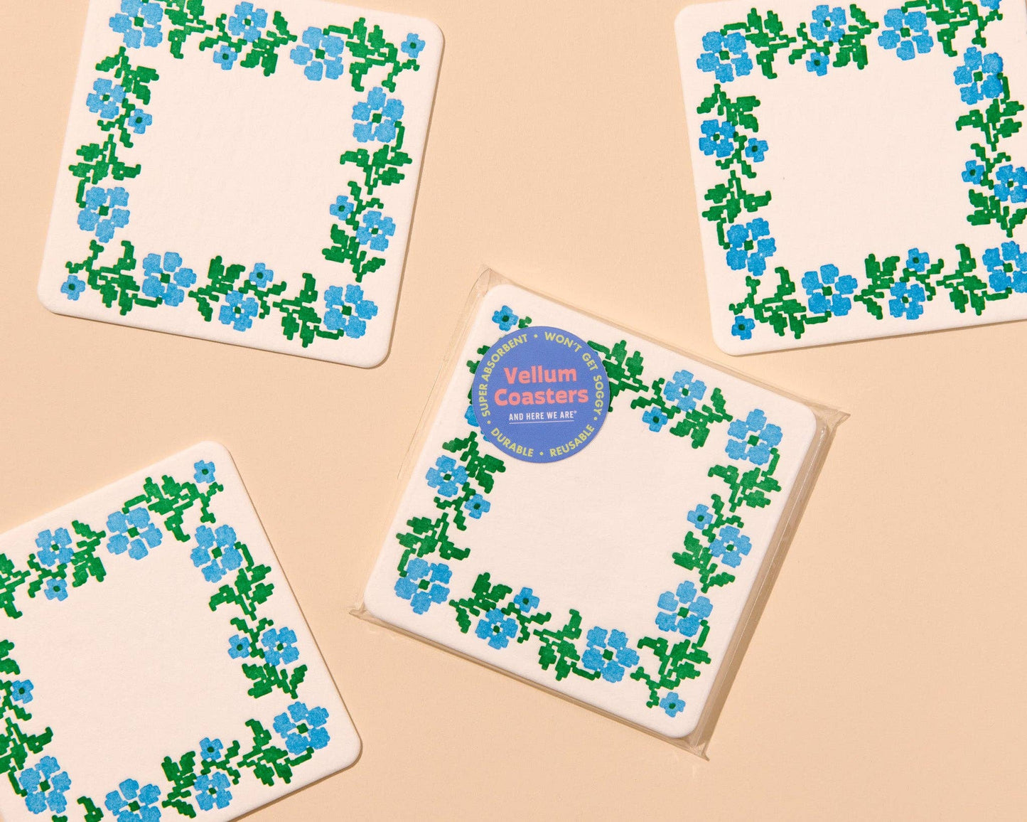 Cross Stitch Flower Vellum Coasters