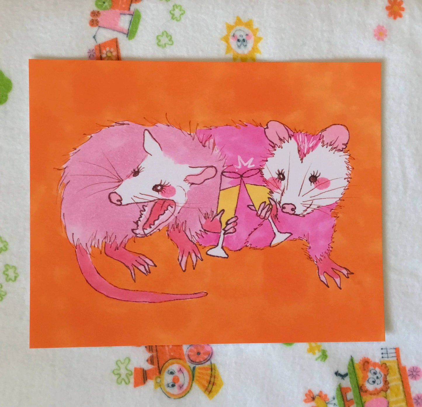 Opossums Having a Drink print