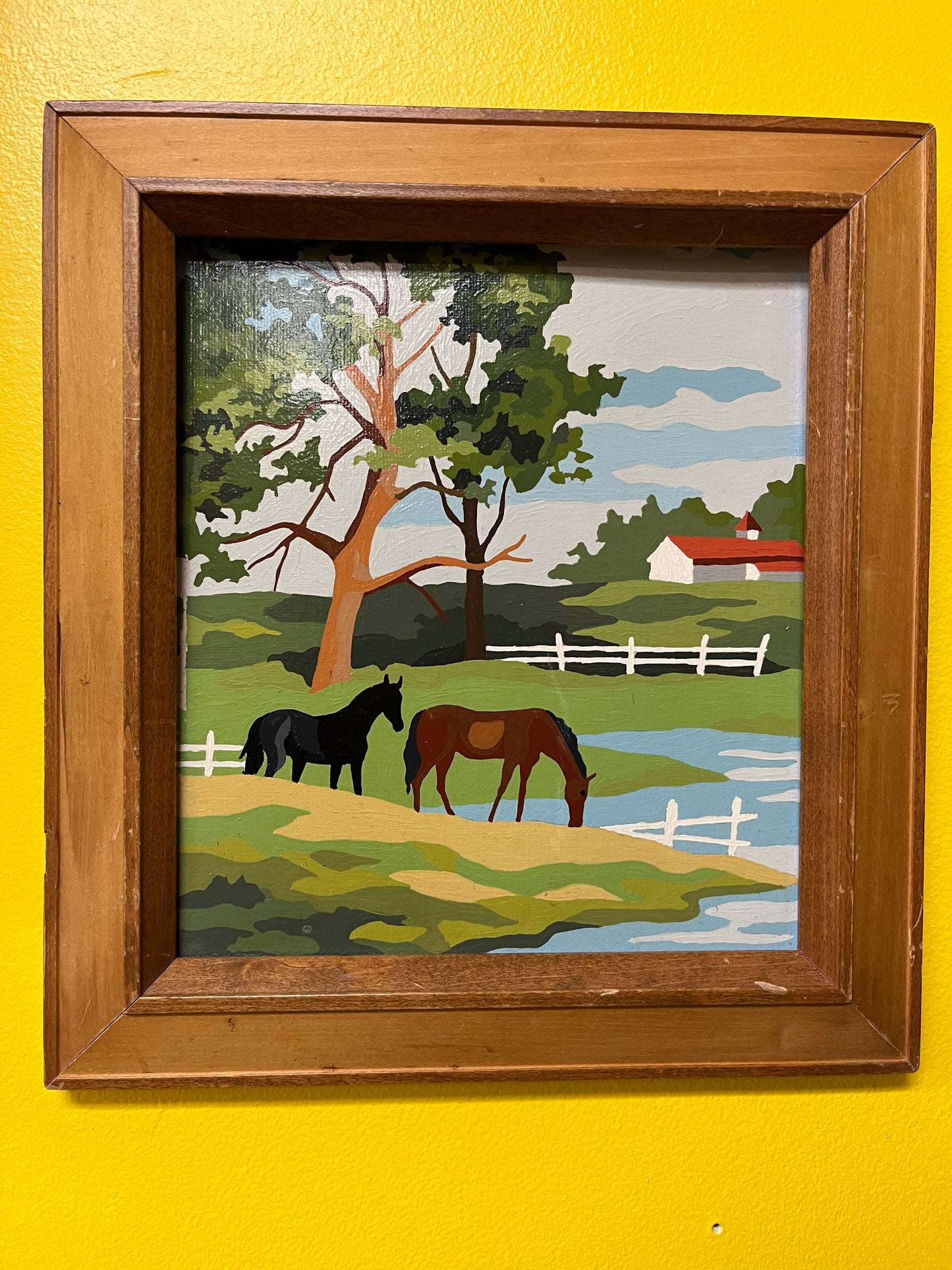 Framed Horses Meadow Painting