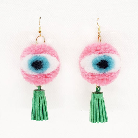 Eyeball Pom Pom Tassel Earrings