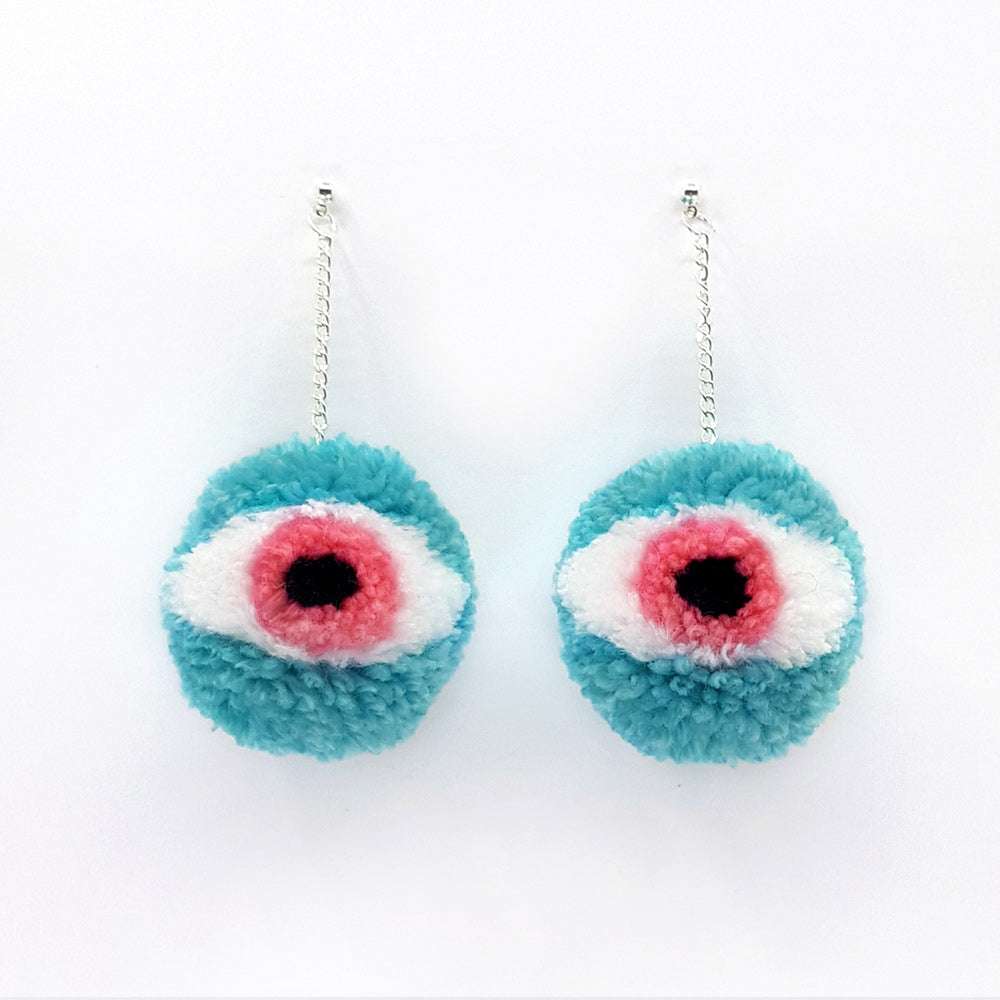 Eye Pom Pom Earrings