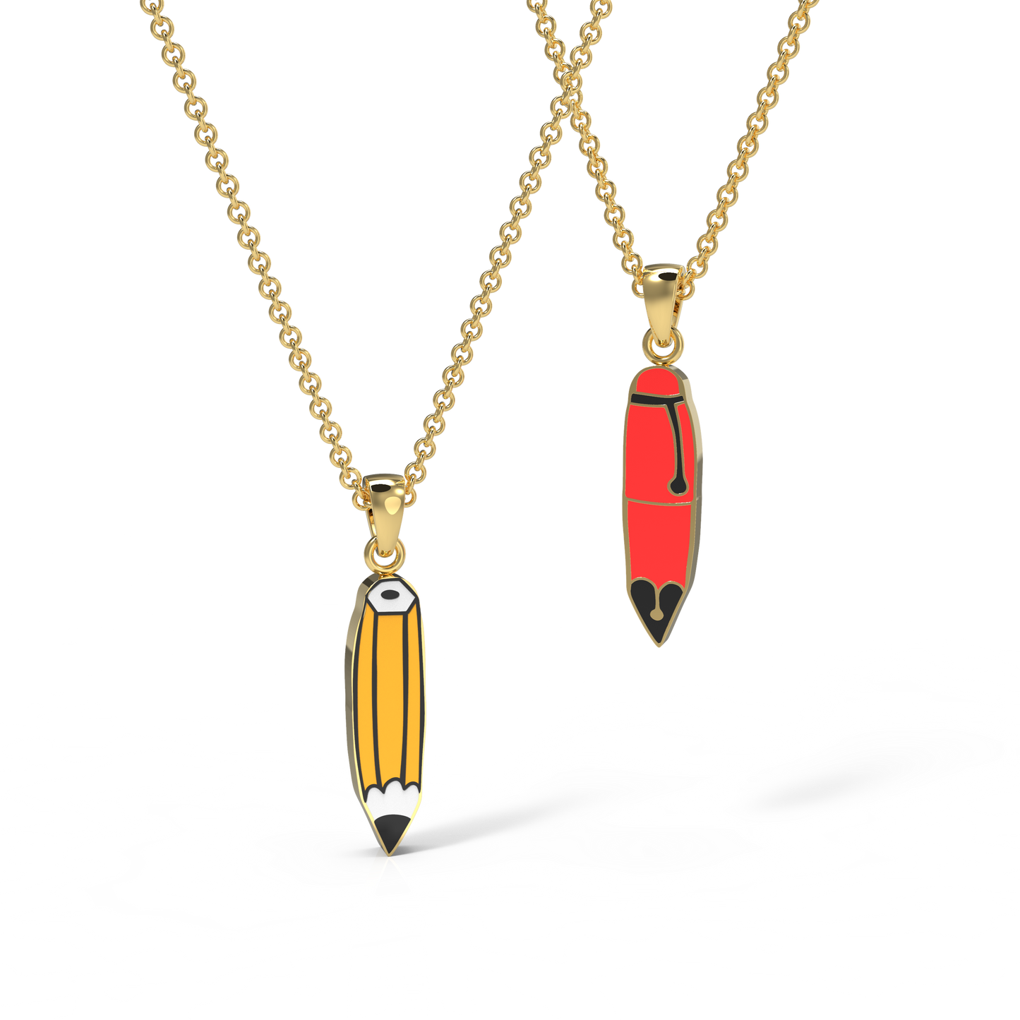 Pen & Pencil Double-Sided Pendant Necklace