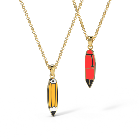 Pen & Pencil Double-Sided Pendant Necklace