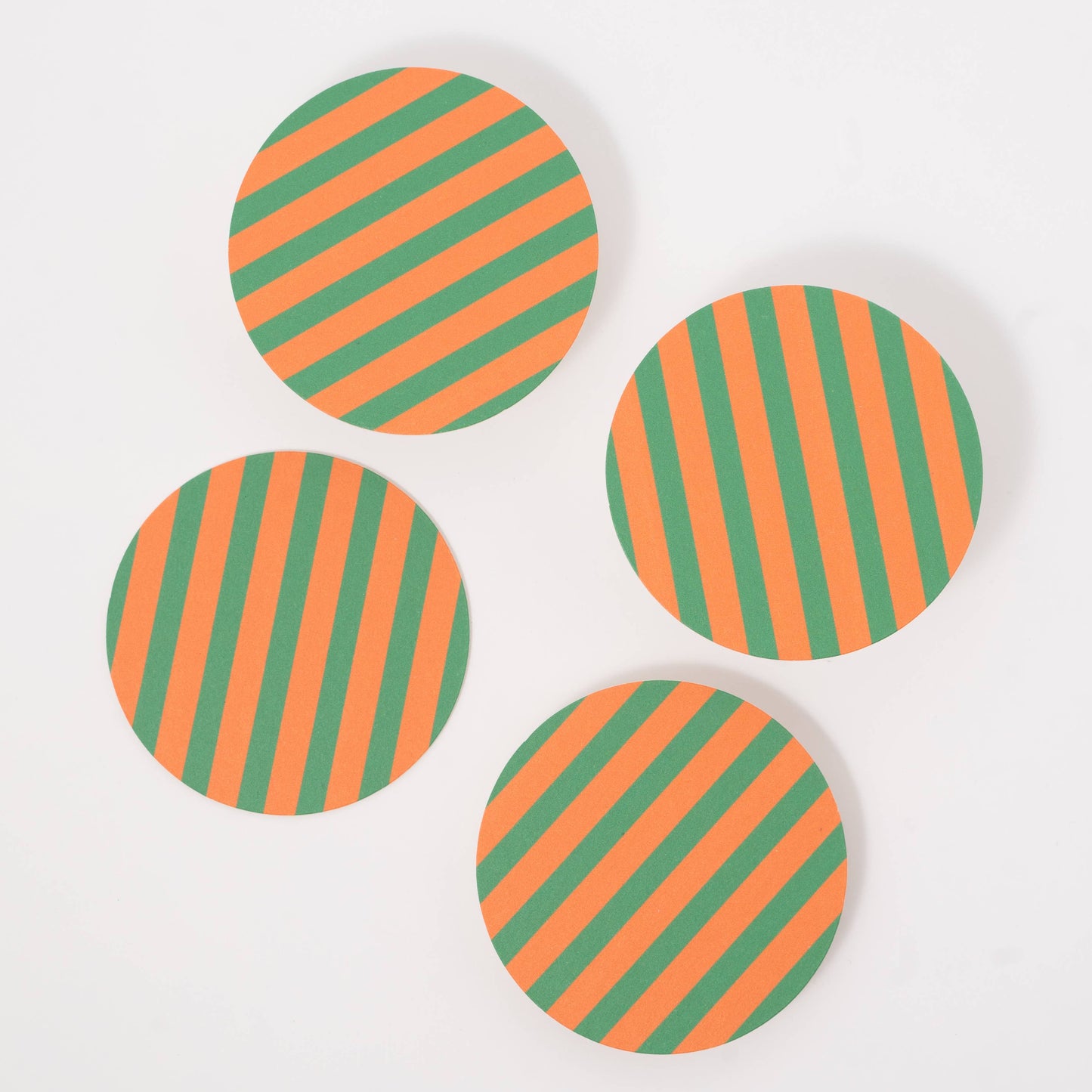 Green and Orange Striped Coaster Set