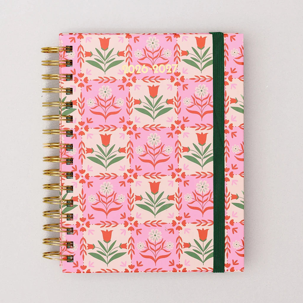 Pink Tile Floral Medium 17-Month Planner