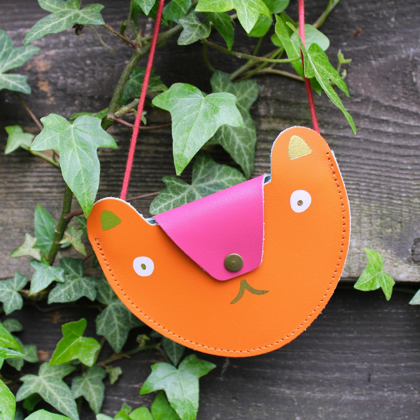 Bear Pocket Purse Orange & Pink