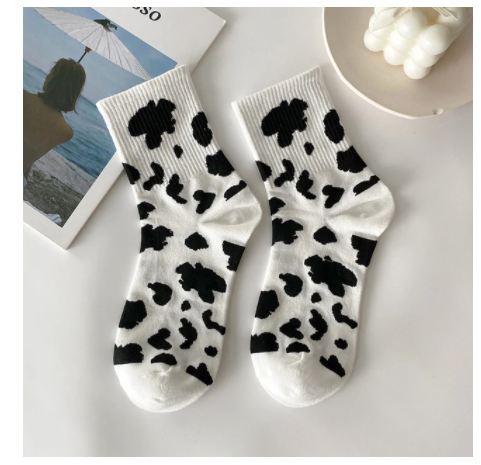 Cow Print Cotton Crew Socks