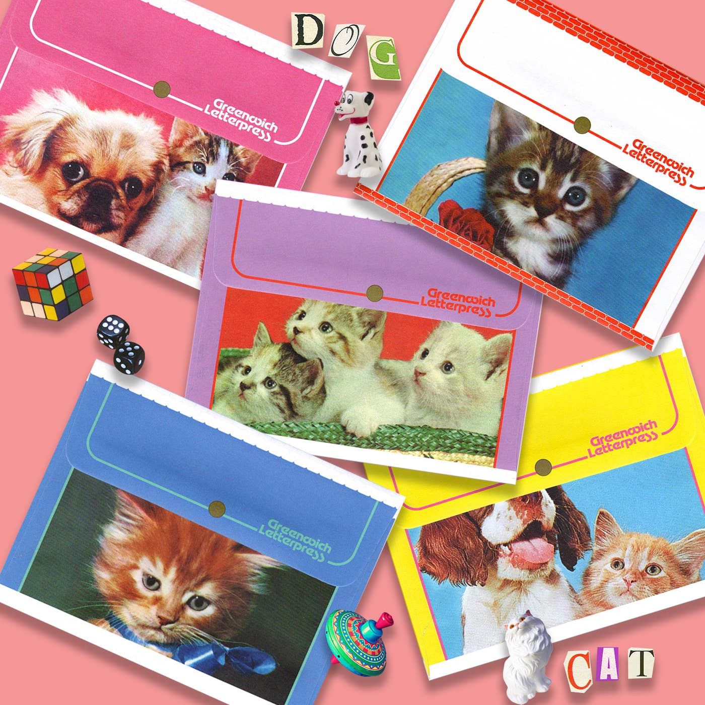 Pink Dog and Cat Friends Card