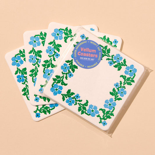 Cross Stitch Flower Vellum Coasters