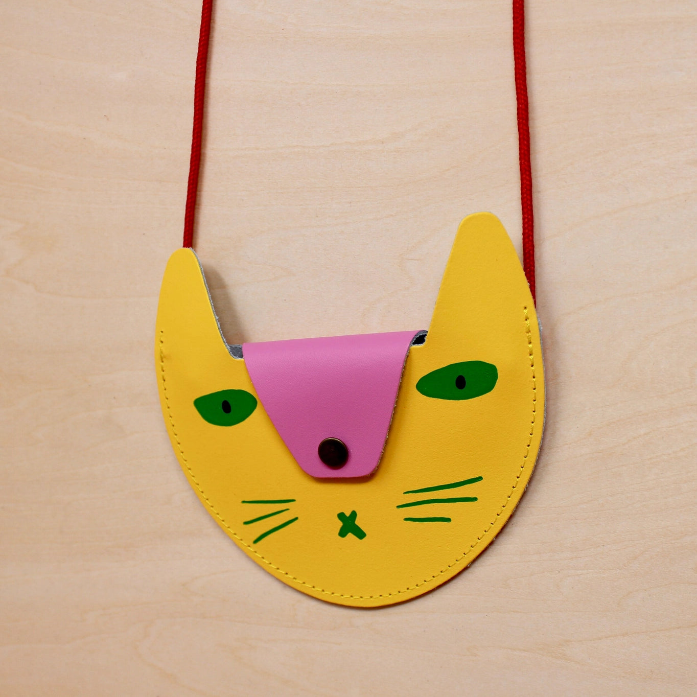Cat Pocket Purse Yellow Pink