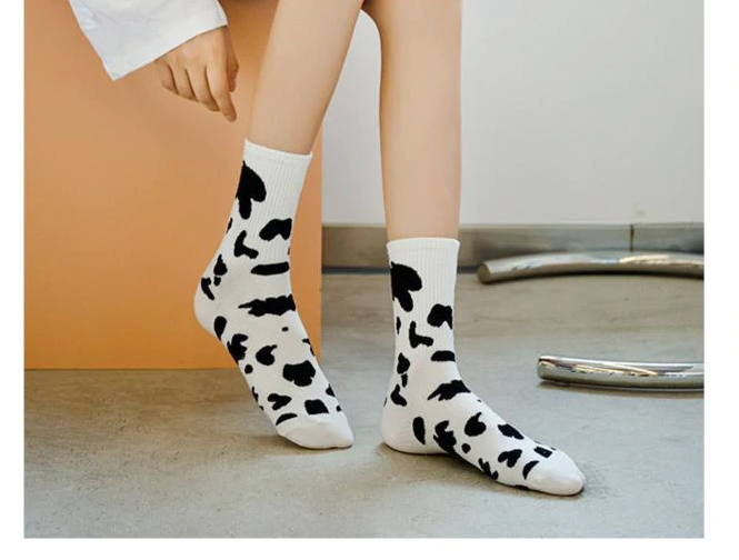 Cow Print Cotton Crew Socks