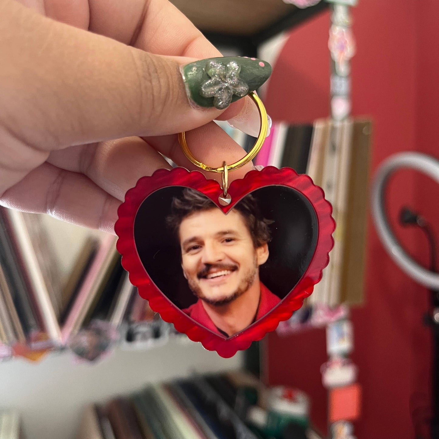 Pedro Pascal Red Heart Shaped Keychain