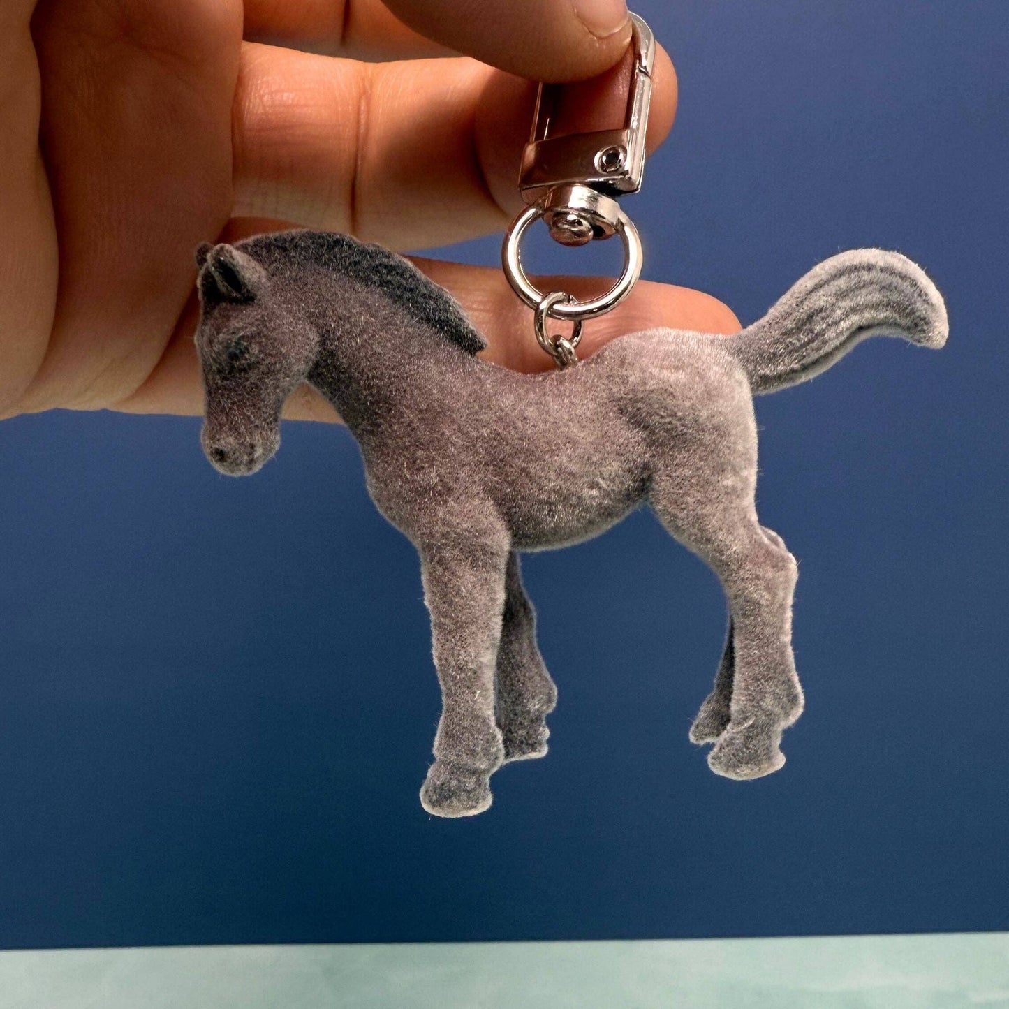 Flocked Horse Keychain
