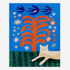 Cat and Swallows print