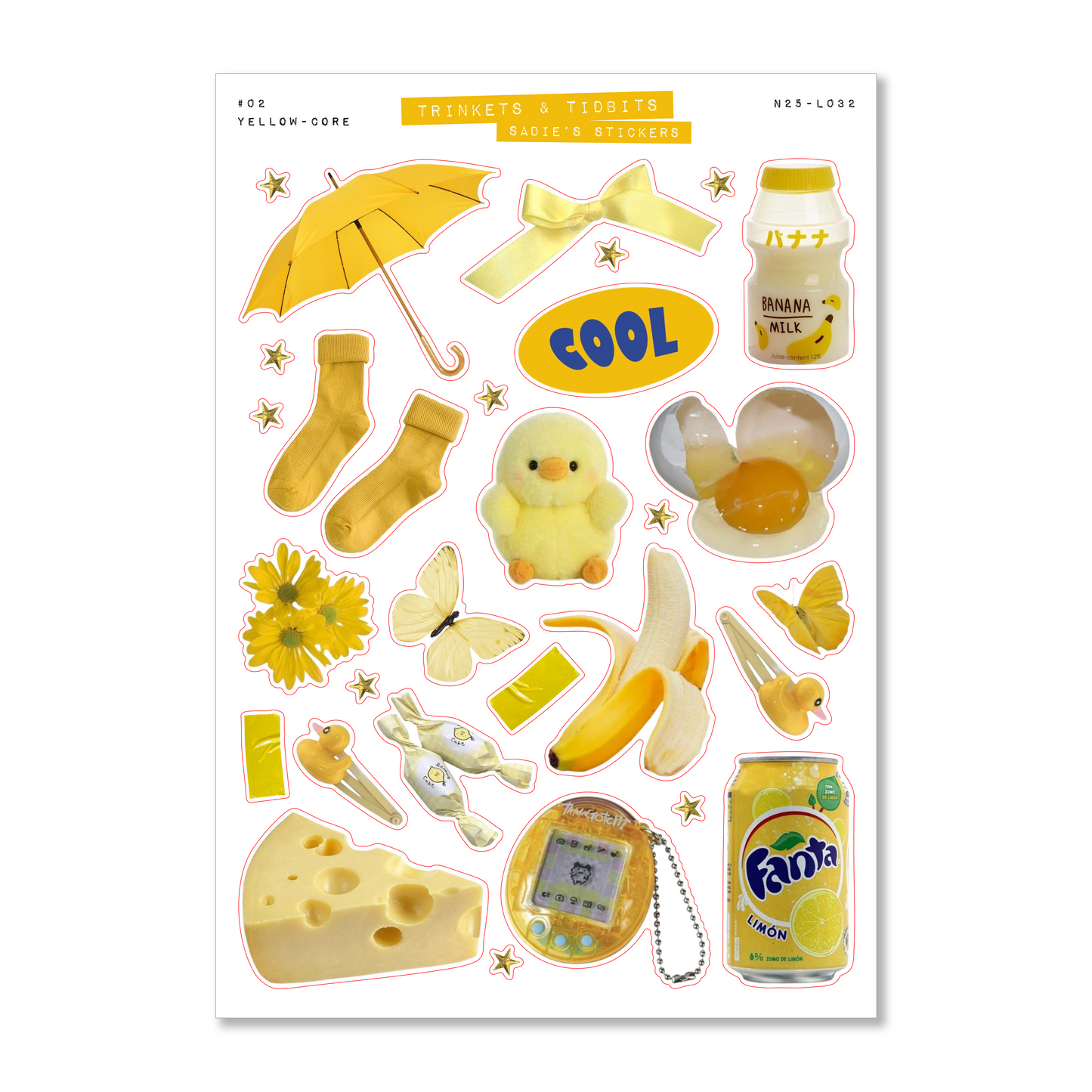 Yellow-Core Aesthetic Sticker Sheet