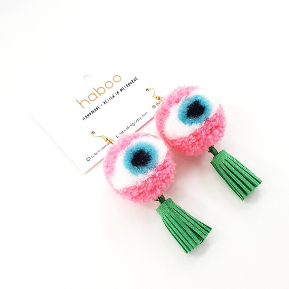 Eyeball Pom Pom Tassel Earrings