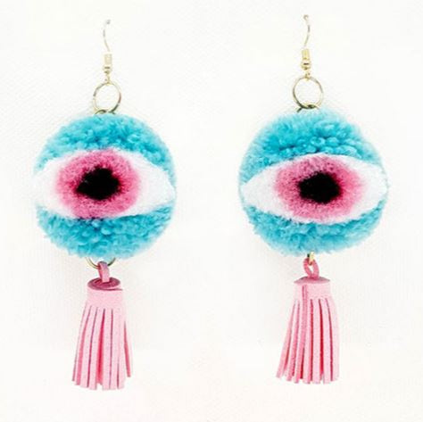 Eyeball Pom Pom Tassel Earrings