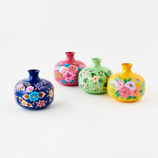 Hand Painted Floral Metal Vase