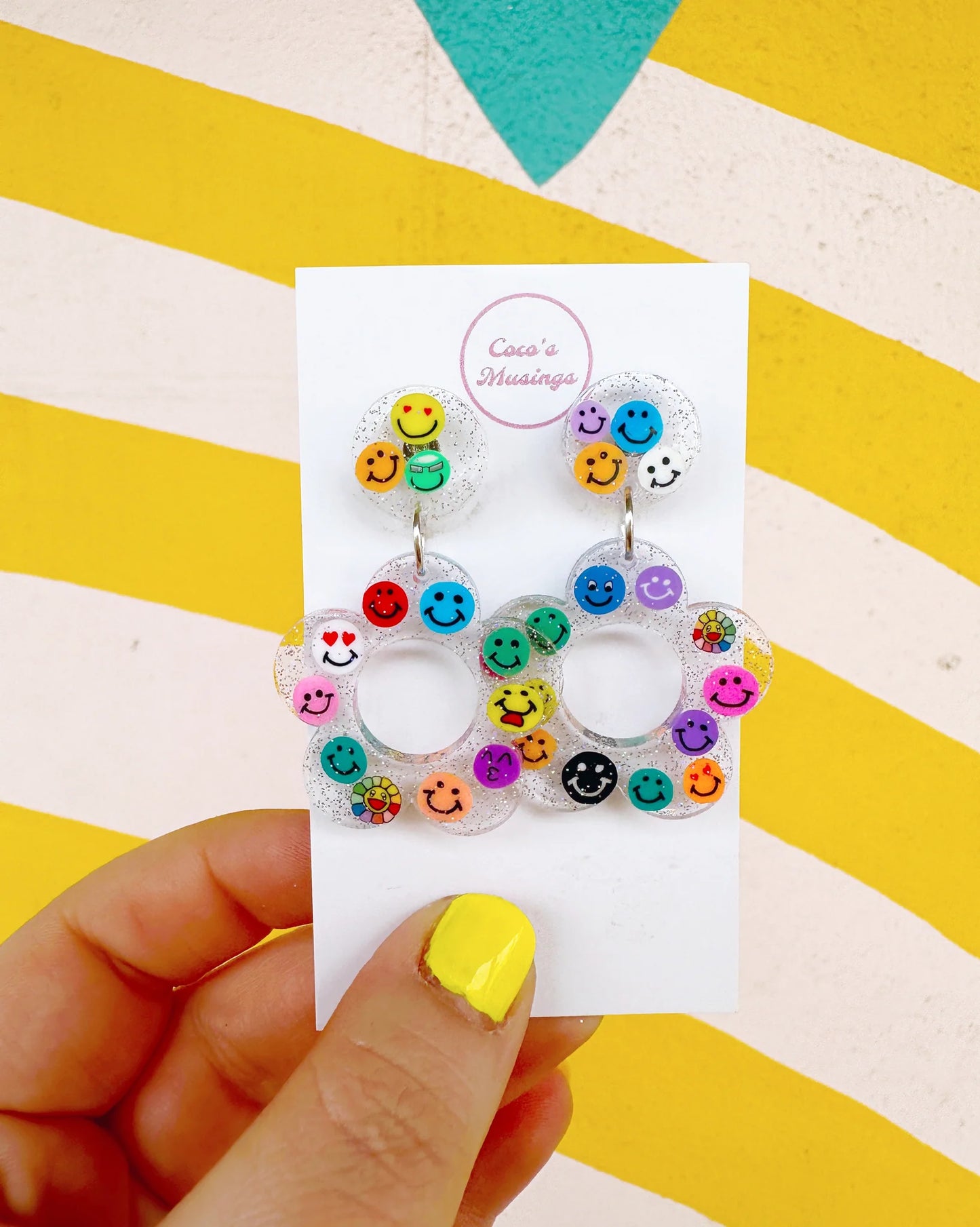 Rainbow Smiley Face Flower Earrings