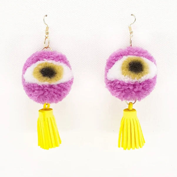 Eyeball Pom Pom Tassel Earrings