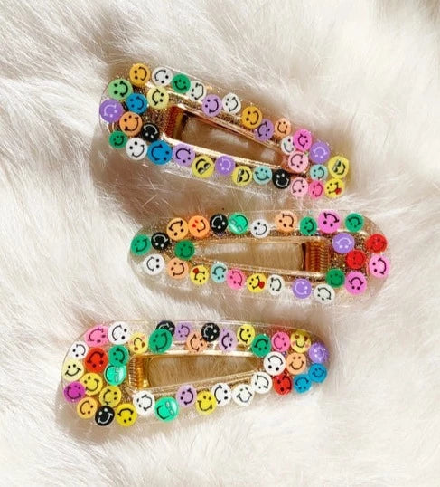Rainbow Smiley Faces Hair Clips