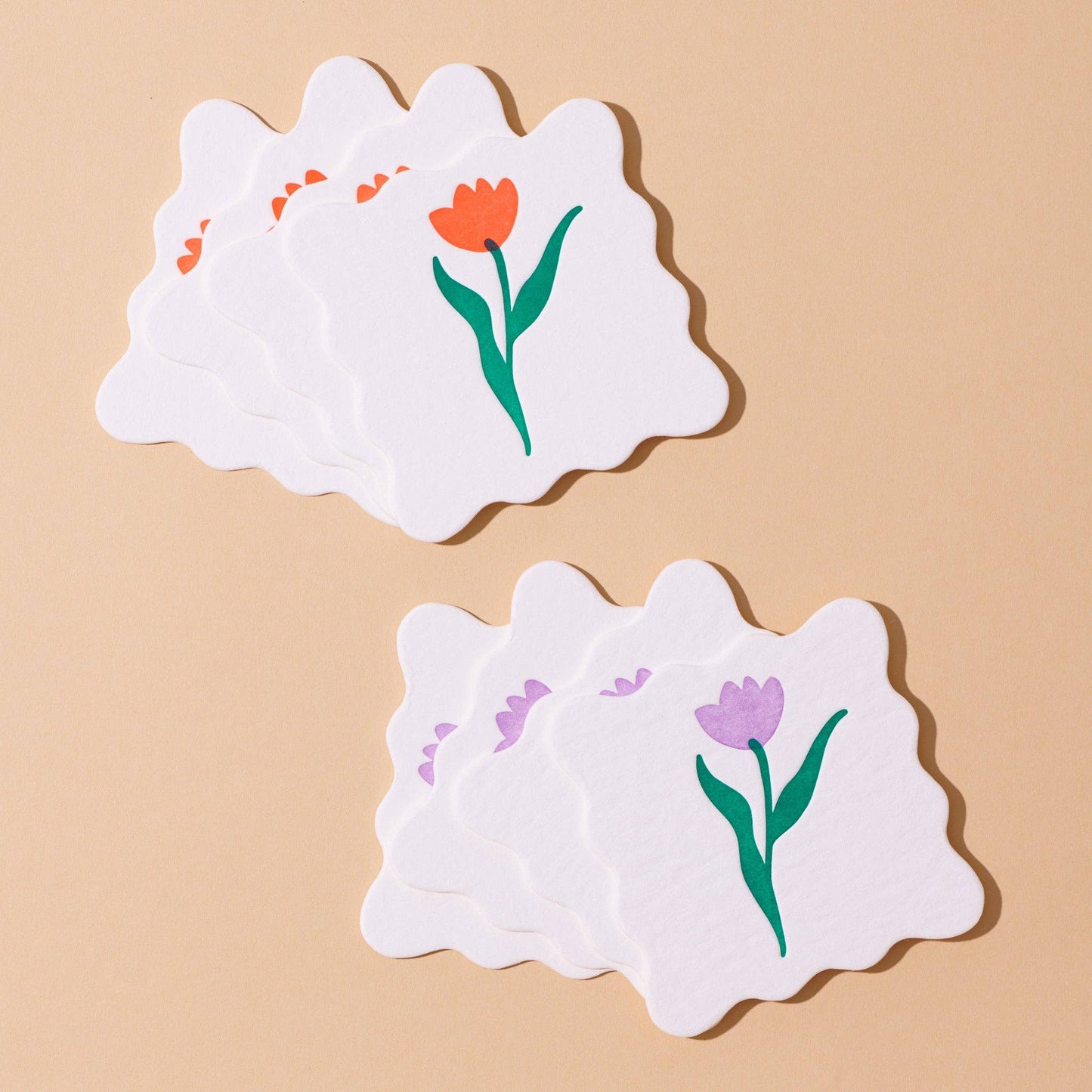 Tulips Scalloped Letterpress Coaster Set