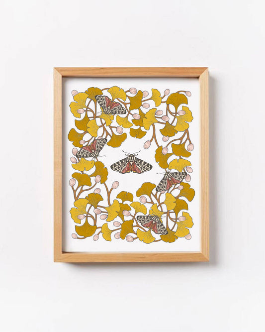 Ginkgo and Tiger Moth print