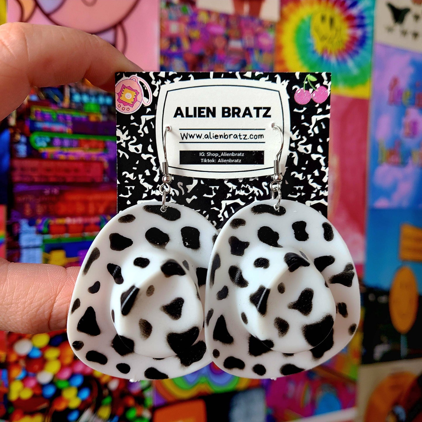 Cow Print Cowboy Hat Earrings
