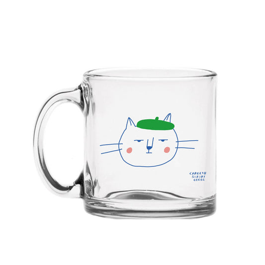 Cat in Beret Glass Mug