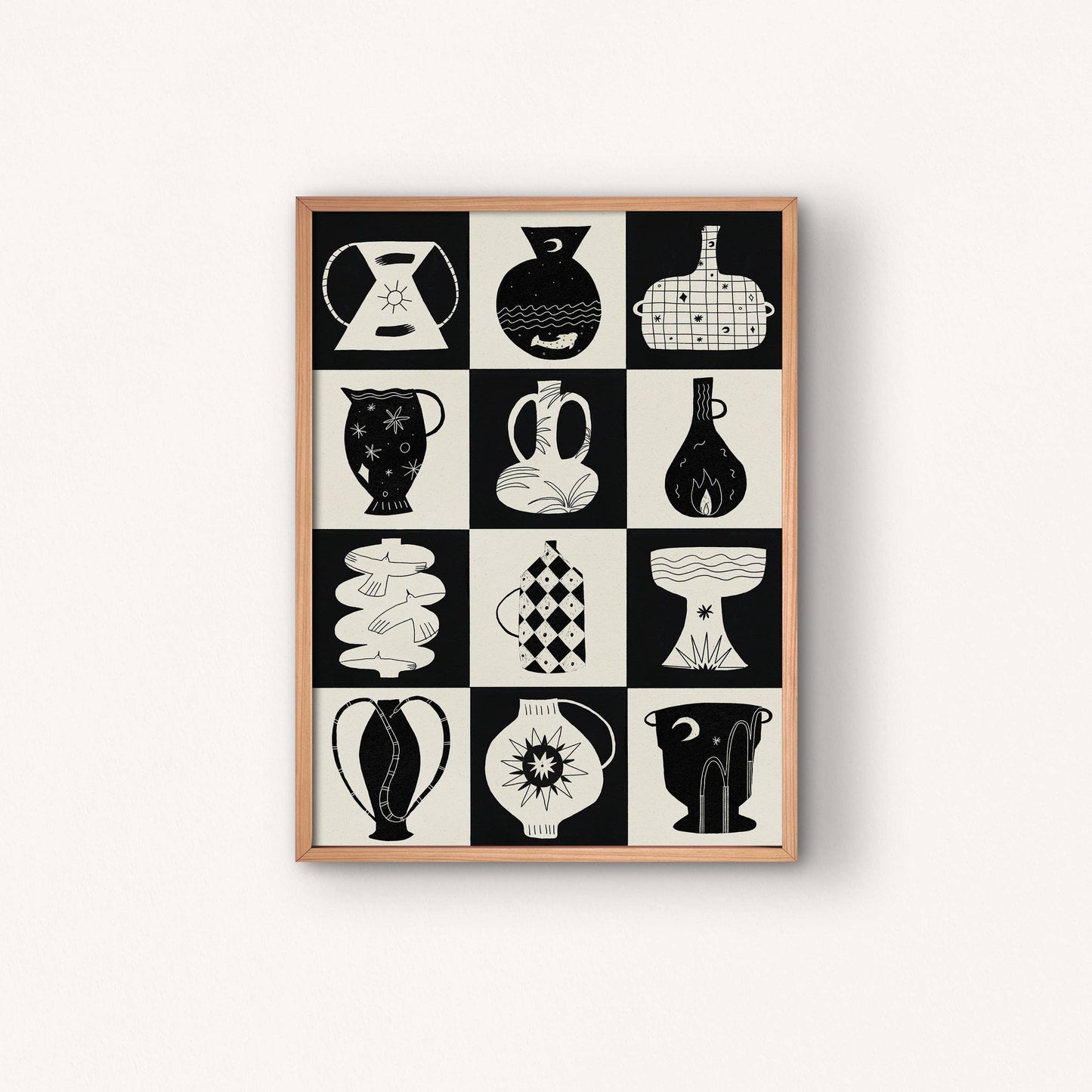 Black and White Pots A4 Print