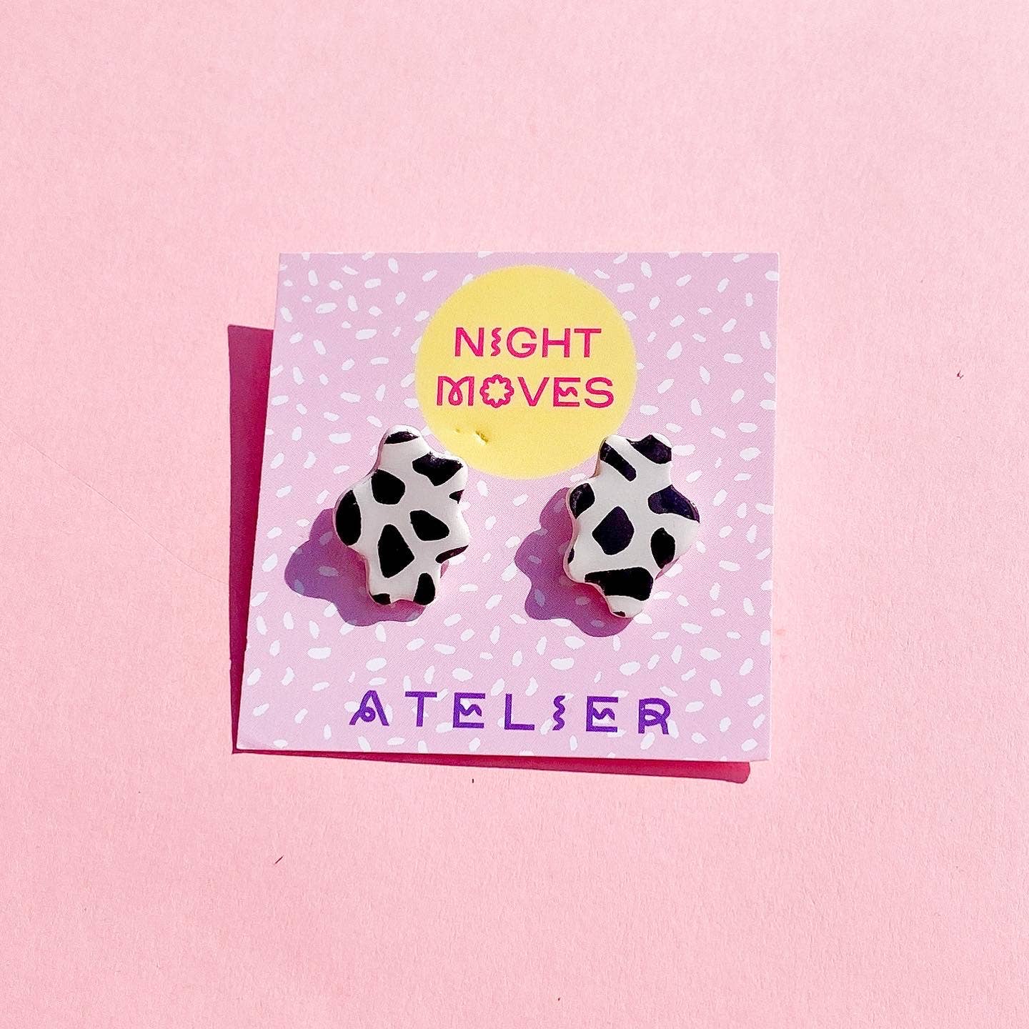 Black and White Cow Print Mini Stud Earrings