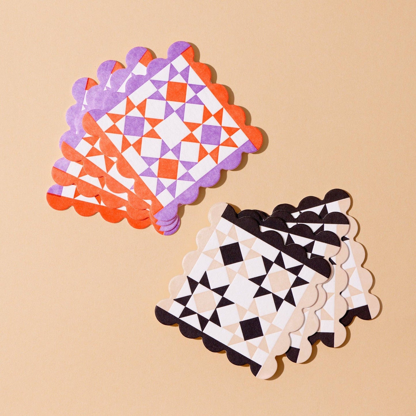 Mod Quilt Scalloped Letterpress Coaster Set