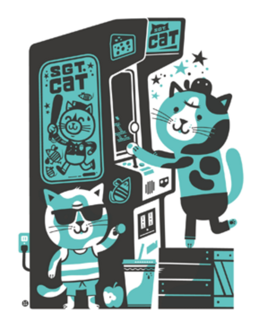 Arcade Cats print (Blue)