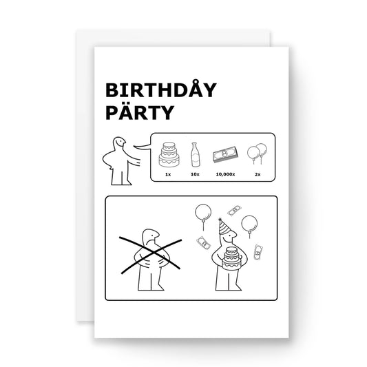 Party Instructions Birthday card