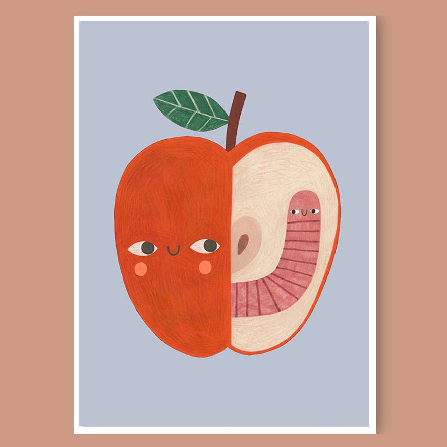 Apple and Worm A4 Print