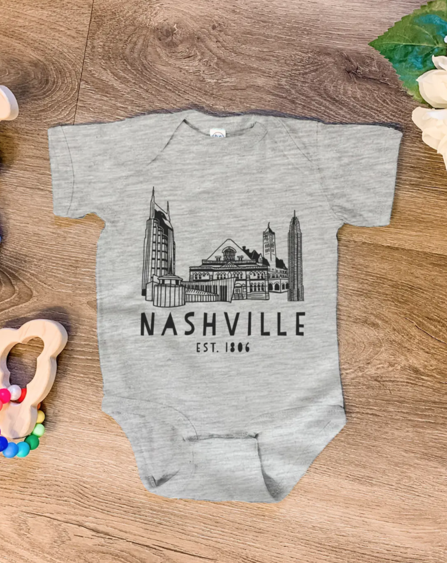 Gray Downtown Nashville Onesie