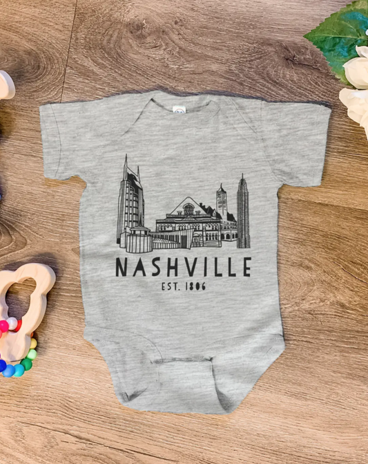 Nashville Skyline Gray Onesie